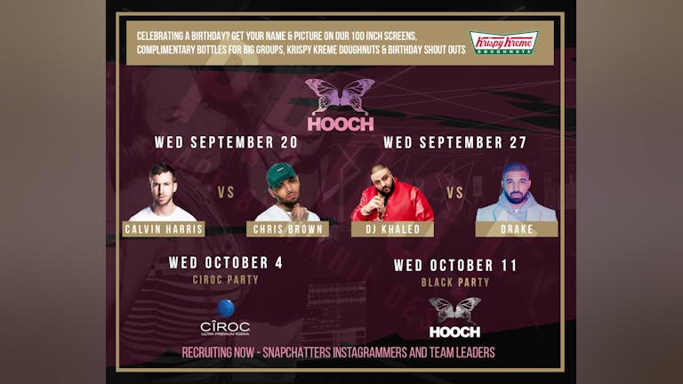 Hooch at Mooch - Calvin Harris vs Chris Brown Wednesday 20th September