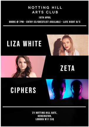 Live Music from LIZA WHITE, ZETA, CIPHERS