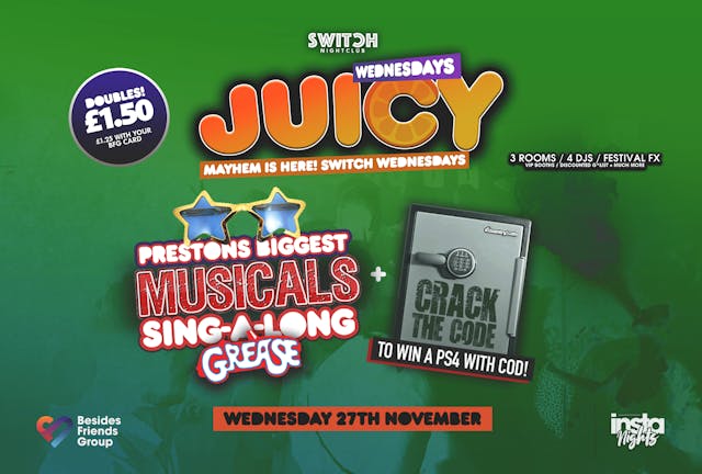  Juicy Wednesdays Presents Musical Sing-A-Long Grease + Crack The Code