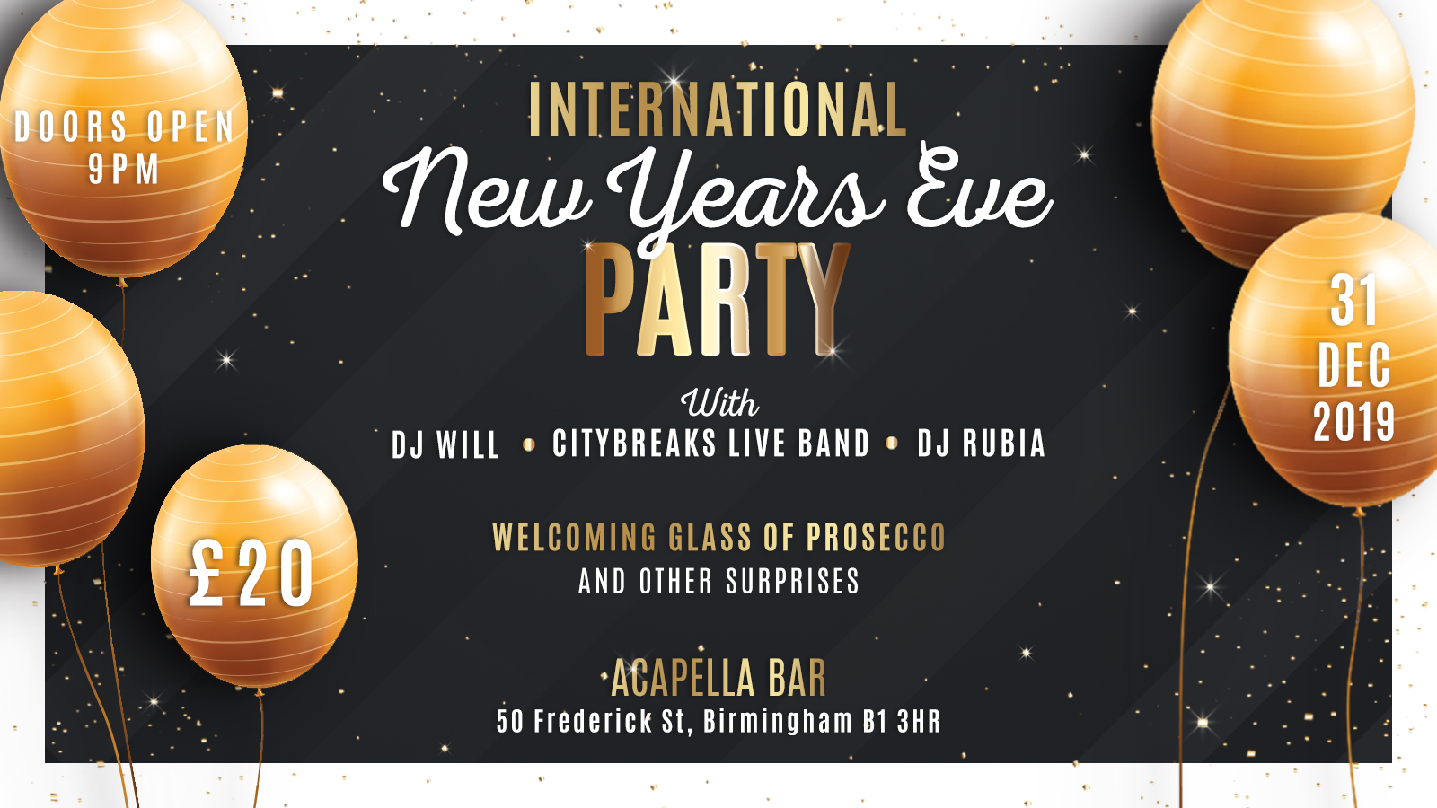International New Years Eve Party 2020 Birmingham At Acapella