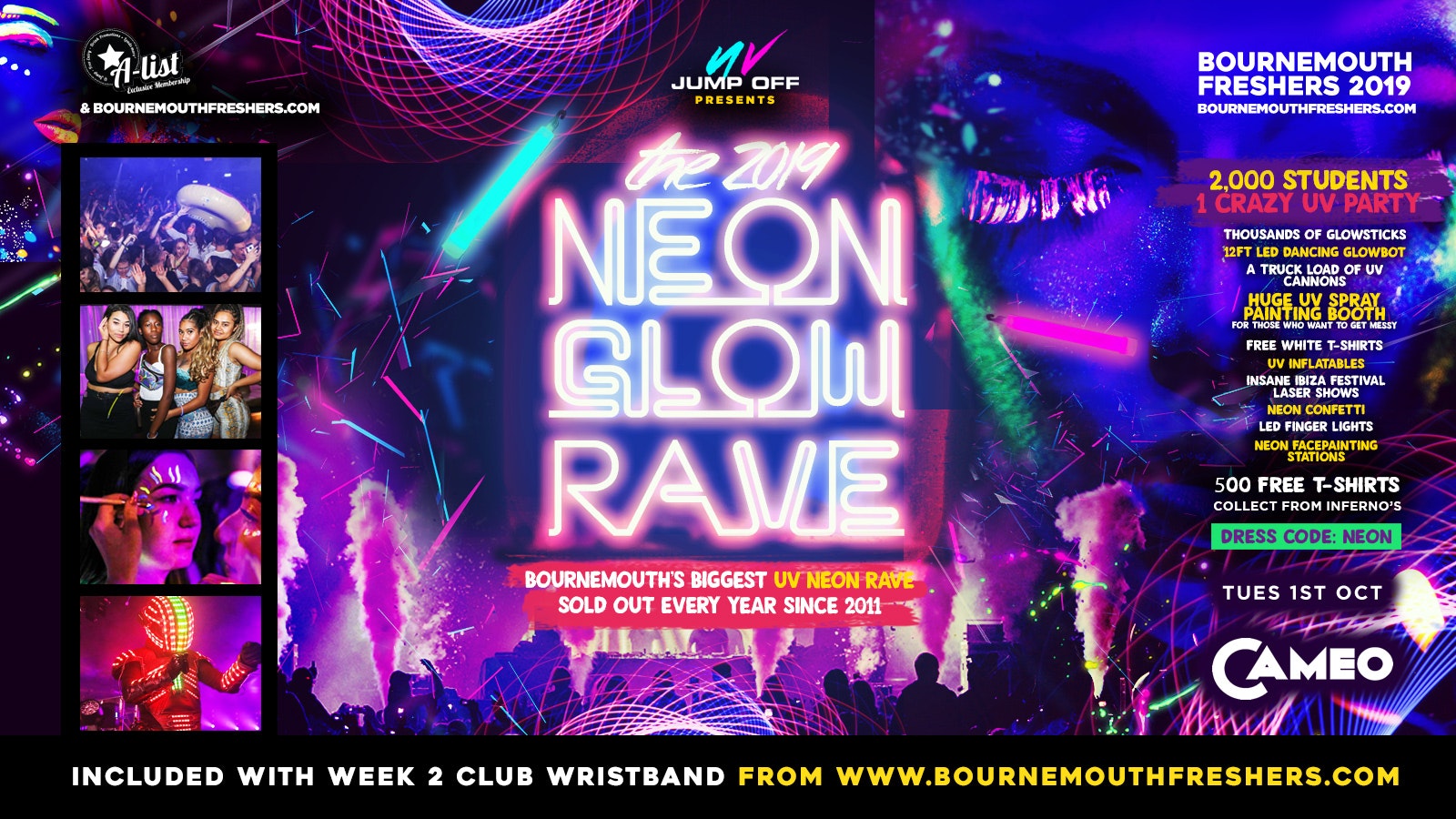 Official Neon Glow Rave – UV Jump Off // Bournemouth Freshers 2019