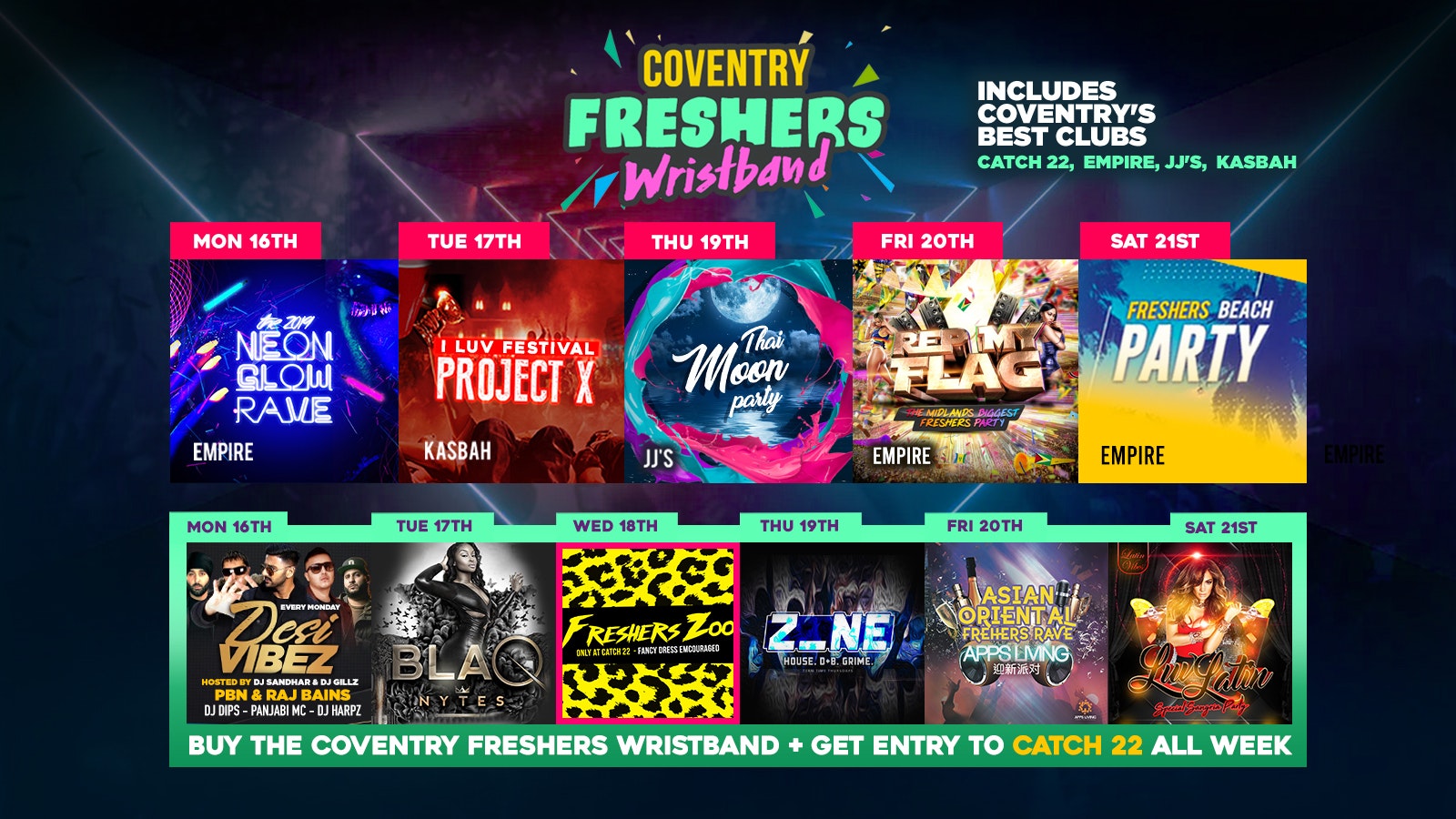 COVENTRY FRESHERS WRISTBAND 2019 / 12 Events, 1 Pass – Last Few Wristbands!