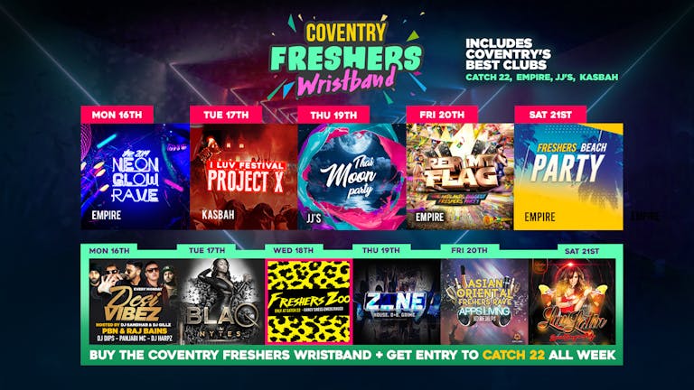 COVENTRY FRESHERS WRISTBAND 2019 / 12 Events, 1 Pass - Last Few Wristbands!