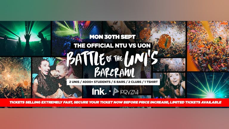 Official Battle of the Unis Barcrawl NTU vs UON ⚠️ [!!Non Crawl Tickets AVAILABLE!!] ⚠️