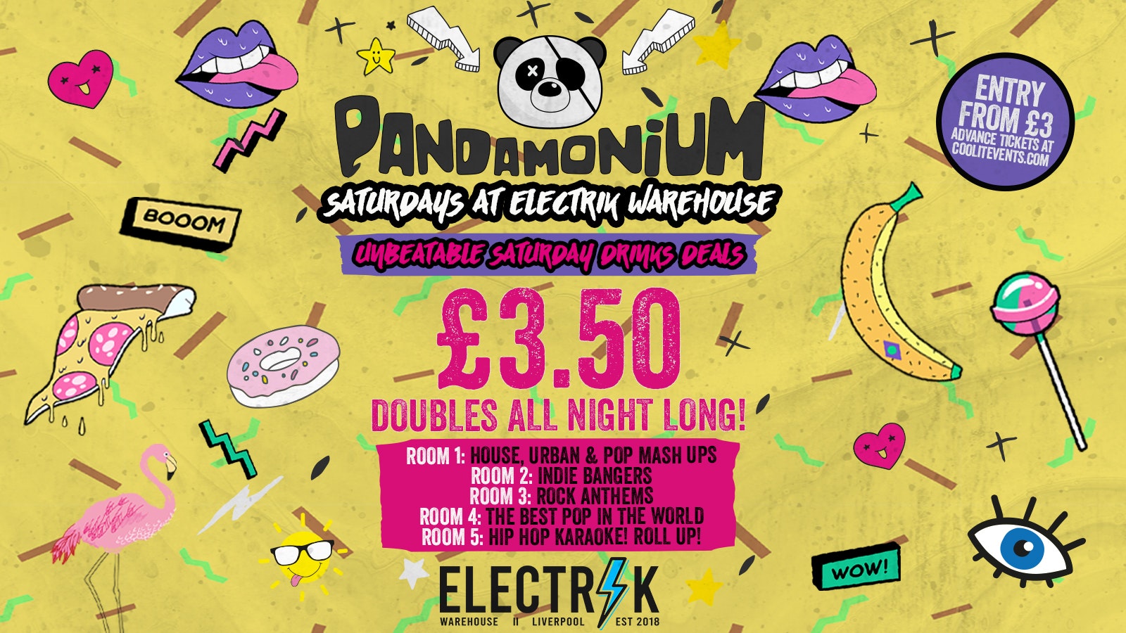 Pandamonium Saturdays – £3.50 DOUBLES ALL NIGHT!