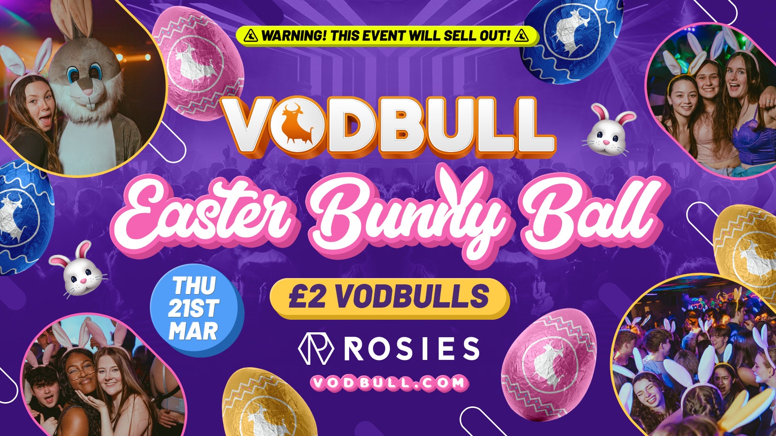 🧡 VODBULL EASTER BUNNY BALL at ROSIES!! 🐰 21/03 🧡 END OF TERM!!