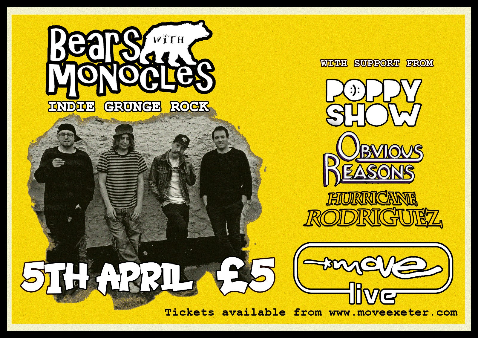 Bears With Monocles, Obvious Reasons, Poppyshow & Hurricane Rodriguez live at Move, Exeter (Grunge, Punk, Rock)