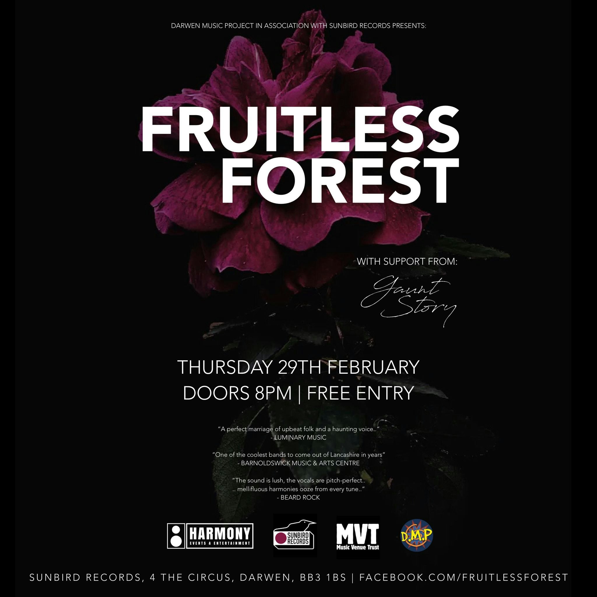 Fruitless Forest + Gaunt Story  – Thursday  29th February 2024 | Sunbird Records, Darwen