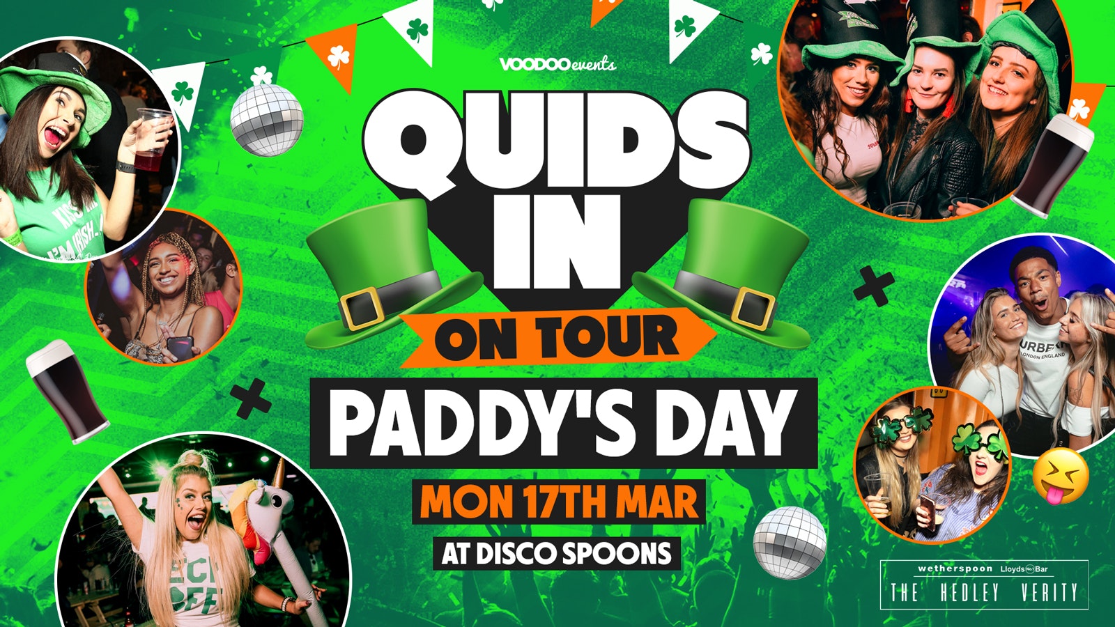 QUIDS IN PADDY’S DAY @ Disco Spoons (Hedley Verity) MONDAY 17th March