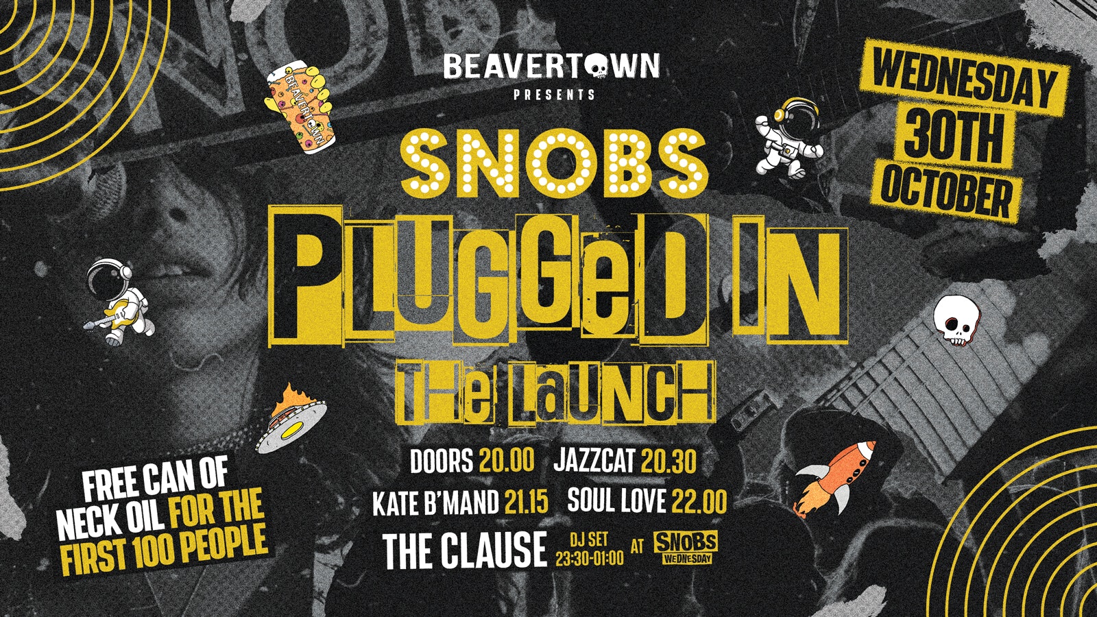 🚨NEW EVENT ALERT🚨 BEAVERTOWN PRESENTS…. SNOBS PLUGGED IN 🎸LIVE BANDS, ONCE A MONTH! 🎸30/10