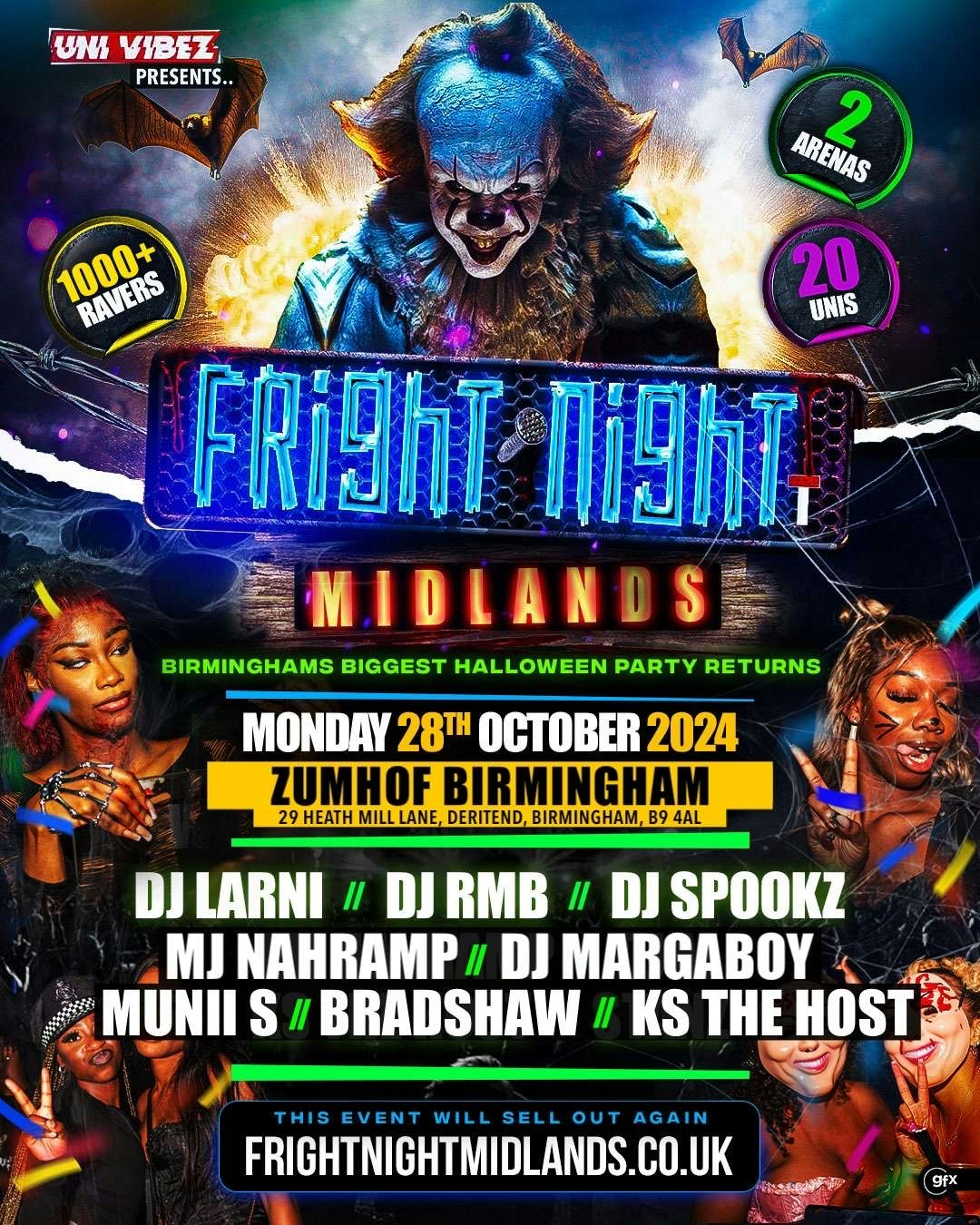 FRIGHT NIGHT MIDLANDS – Birmingham’s BIGGEST Halloween Party – FINAL 20 TICKETS