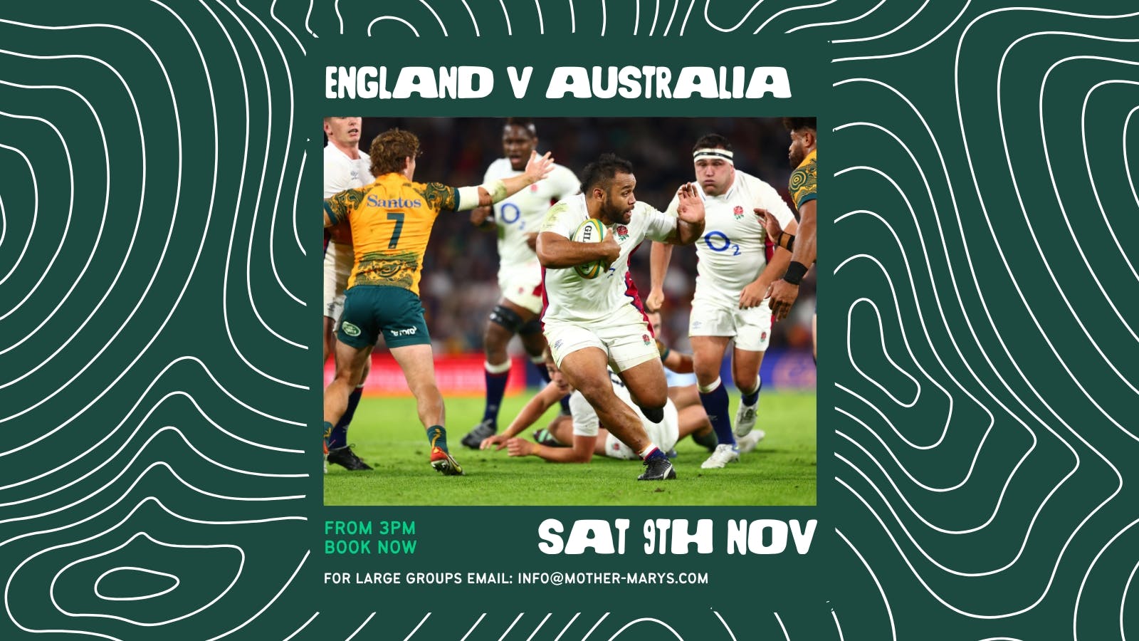 ENGLAND V AUSTRALIA (Int. Rugby) at Mother Mary's Irish Bar & Live