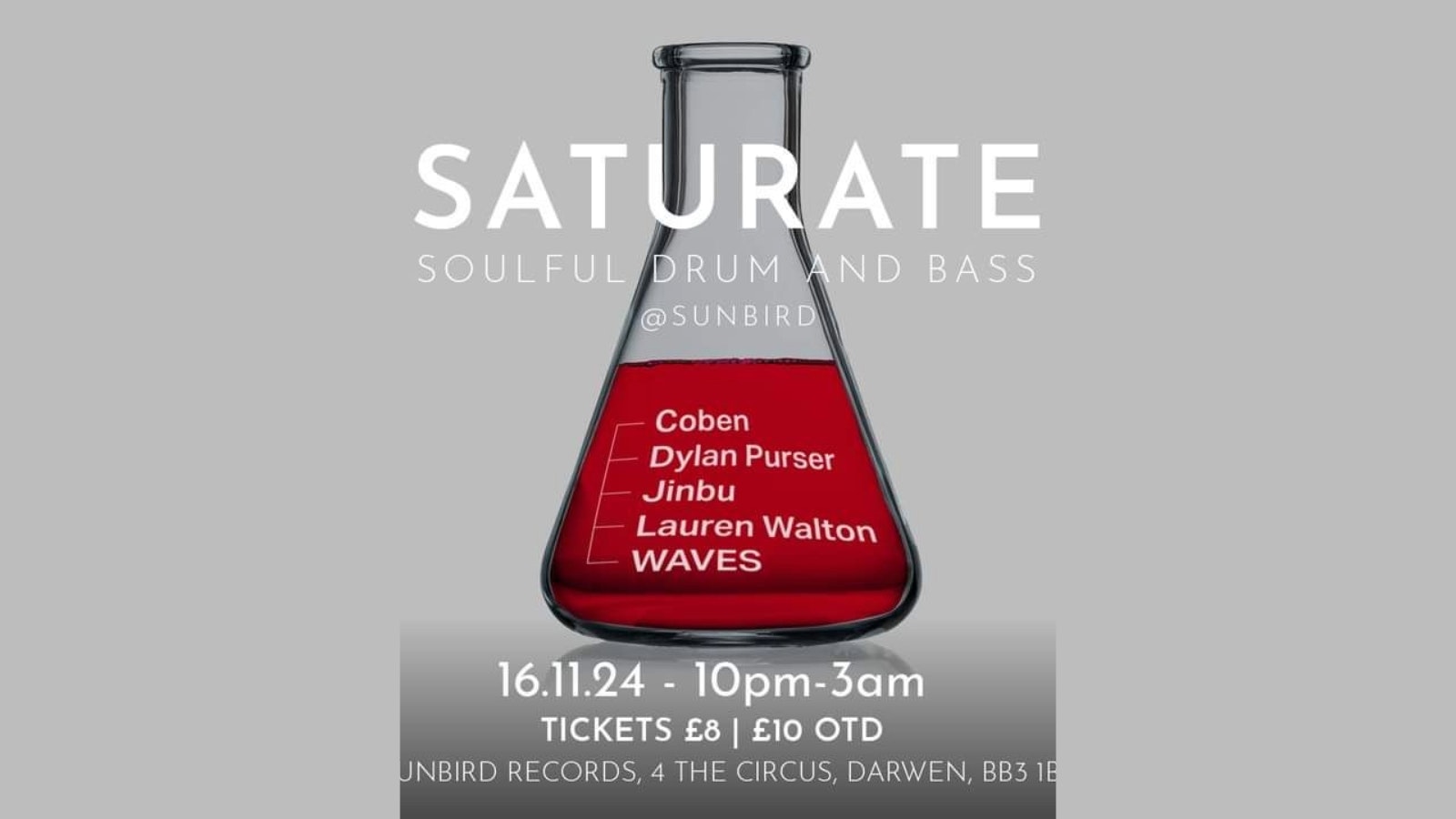 Saturate Events debut @ Sunbird Records – 16/11/24