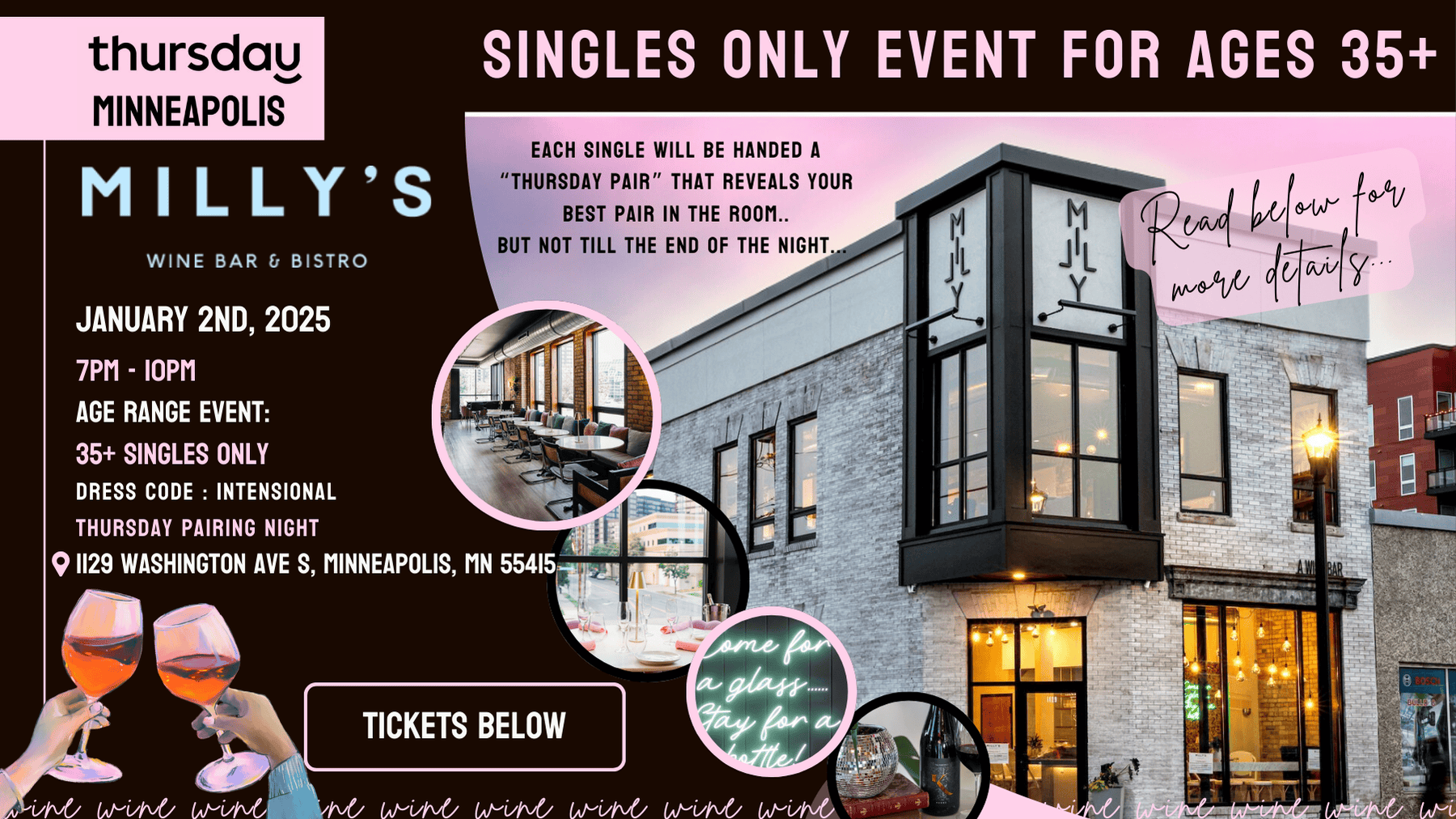 Thursday | 35+ Singles Only – Mystery Pairing Event @ Milly’s Wine Bar & Bistro | Minneapolis