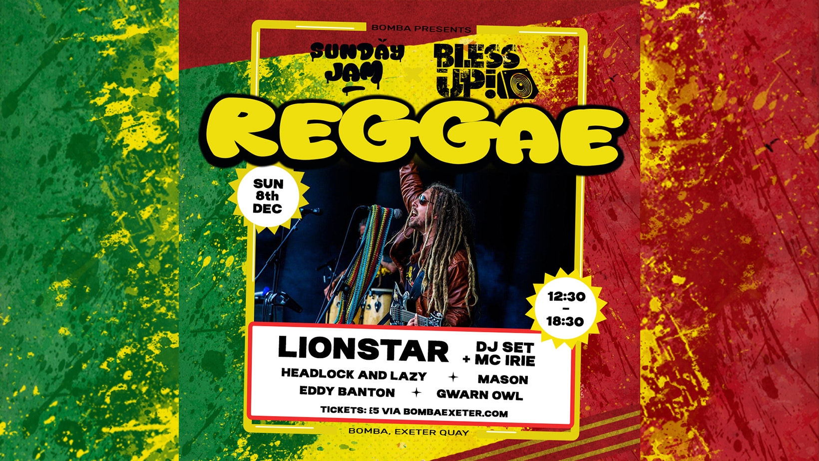 Lionstar – Reggae DJ & Vocal Set + support – Sun 08 Dec – Bomba – Exeter Quay