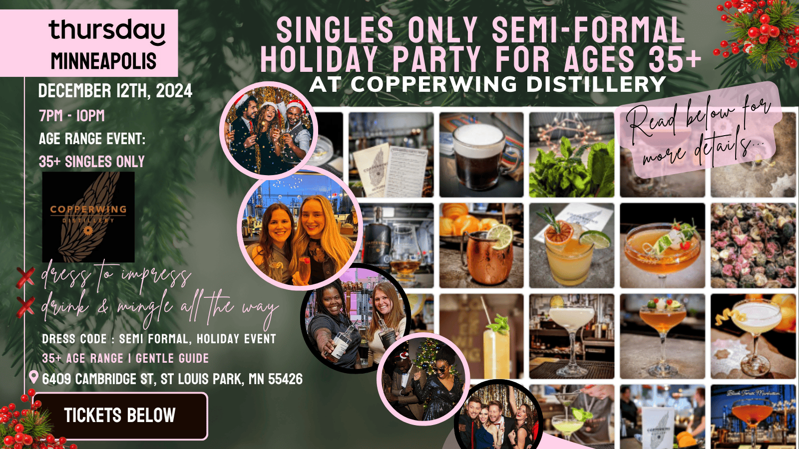 Thursday | 35+ Singles Only Semi-Formal Holiday Party @ Copperwing Distillery  | Saint Louis Park / Minneapolis