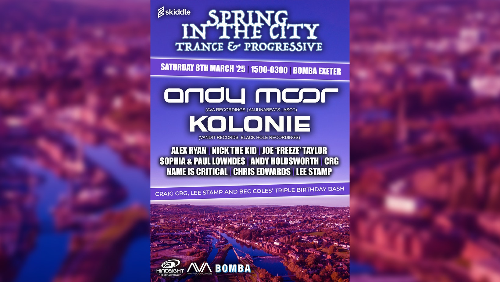 ANDY MOOR – KOLONIE – TRANCE & PROG – SPRING IN THE CITY – BOMBA – EXETER