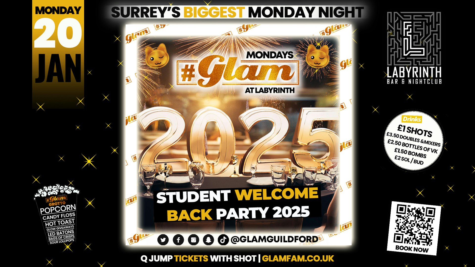 GLAM – SURREY’S BIGGEST MONDAY NIGHT ❤️‍🔥 STUDENT WELCOME BACK PARTY 2025!! 🤩