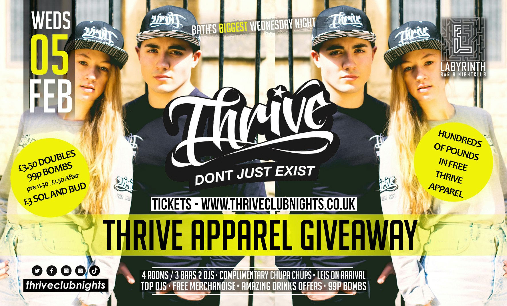 Thrive Wednesdays at Labs – THRIVE APPAREL GIVEAWAY 👕 Bath’s Best Wednesday Night! 🥳