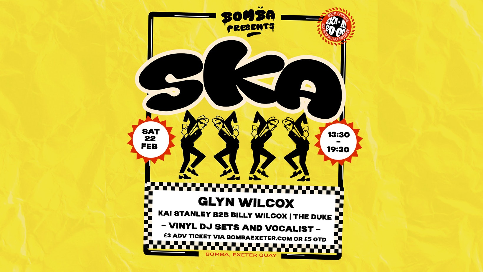 Glyn Wilcox – SKA Vinyl DJ Set + Vocals  – Sat 22nd Feb – Bomba – Exeter Quay