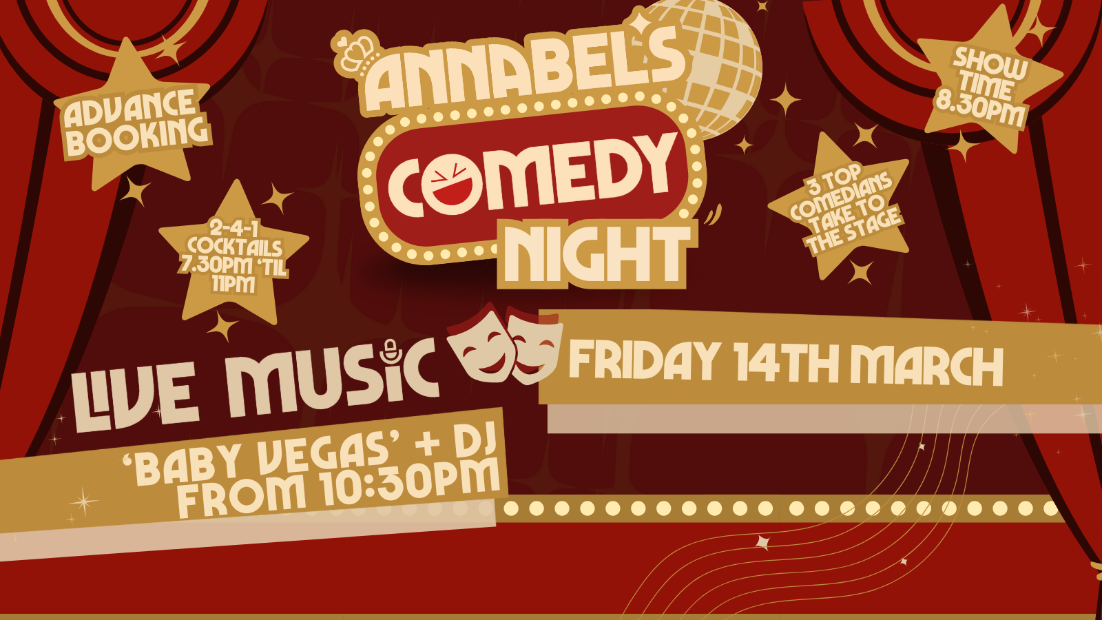 Live Music:COMEDY NIGHT + Live Music: Baby Vegas // Annabel’s Cabaret & Discotheque