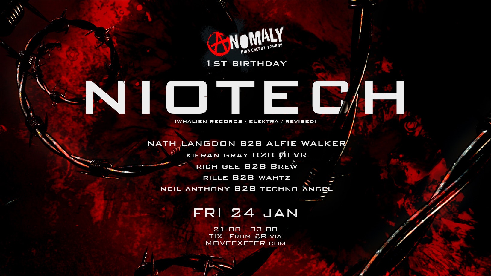 HIGH ENERGY TECHNO – NIOTECH – ANOMALY – Fri 24 Jan 2025 – Move – Exeter