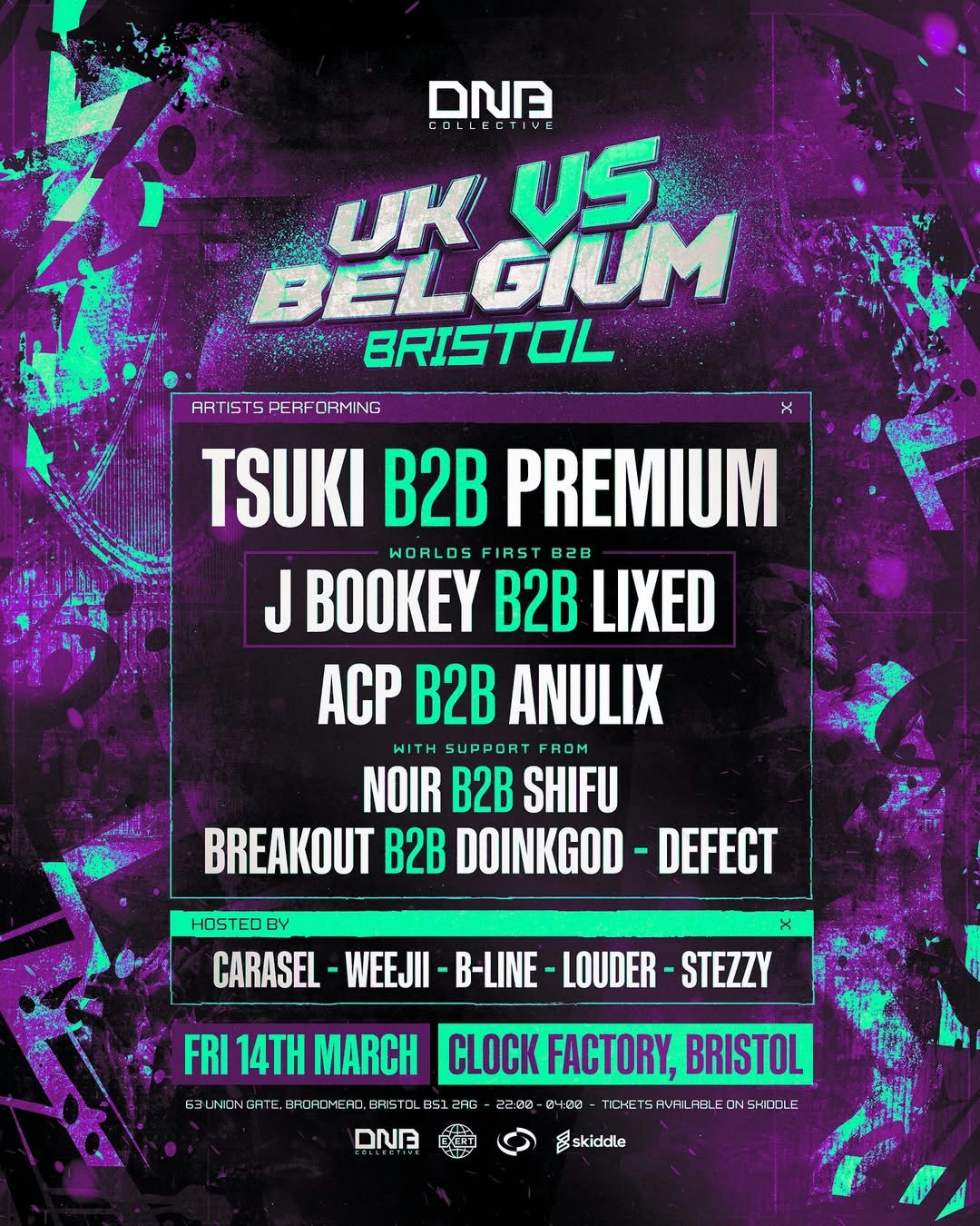 DNB Collective – UK VS Belgium Tour: Bristol [Tsuki B2B Premium, J Bookey B2B Lixed + More]