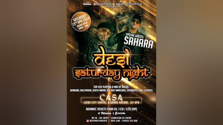 Desi Night Leeds - Saturday 13th April 2024 ft: Sahara