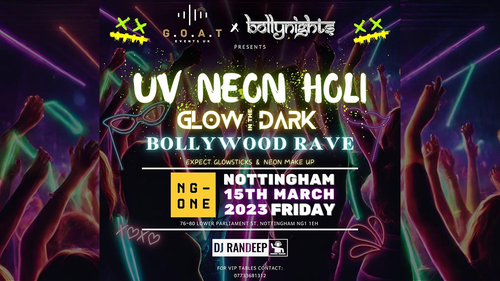 Bollynights Nottingham UV NEON HOLI RAVE – Friday 15th March | NG-ONE