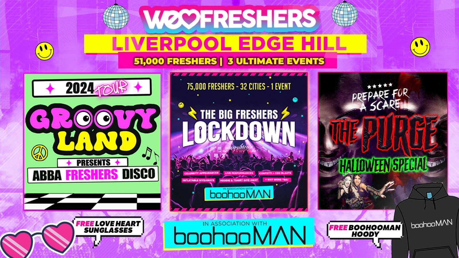 WE LOVE EDGE HILL UNI FRESHERS 2024 in association with boohooMAN – 3 EVENTS❗