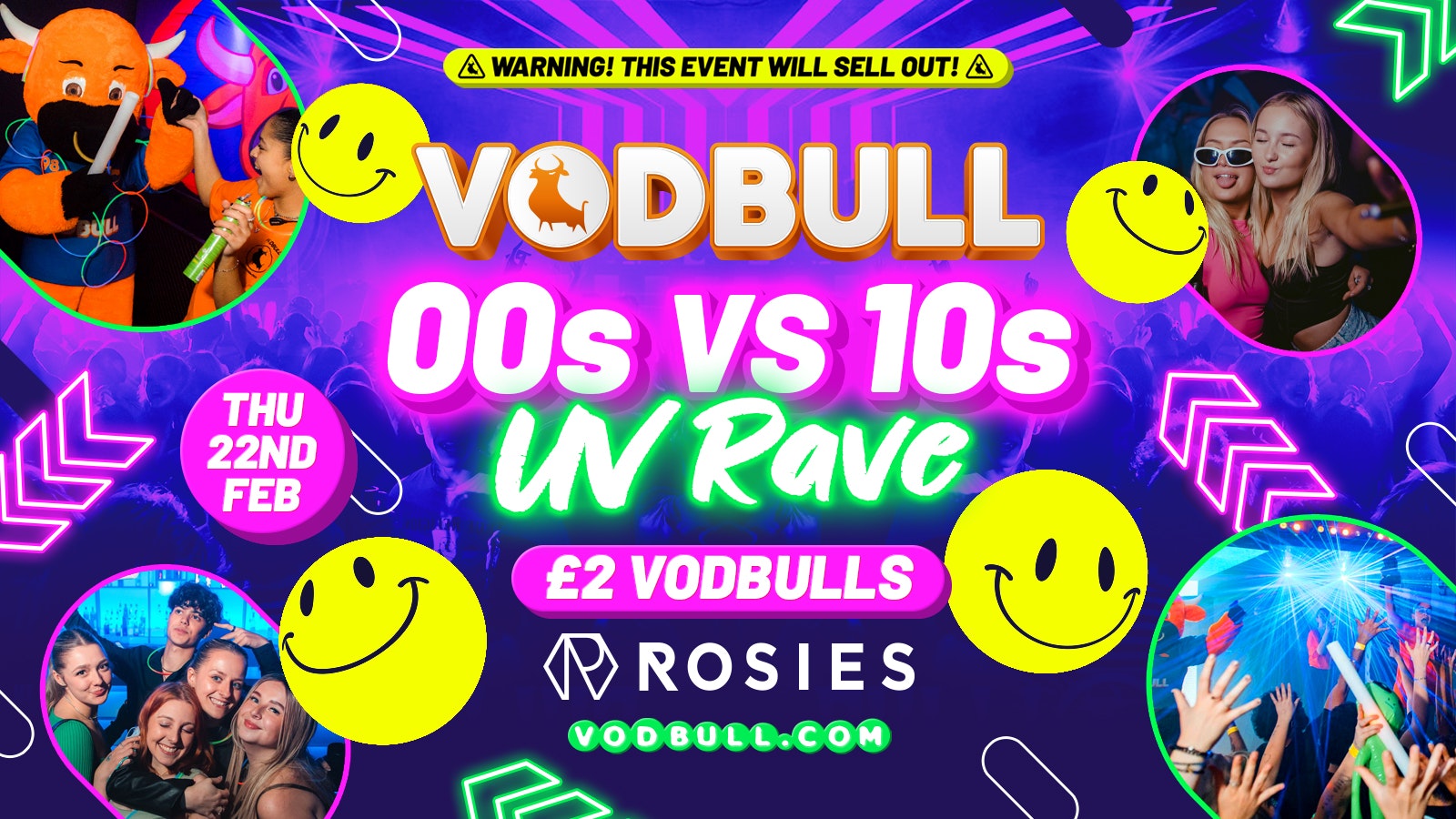 🧡 VODBULL at ROSIES!! [FINAL TIX] 🪩00s vs 10s UV RAVE!! 🪩 🔥 22/02 🧡