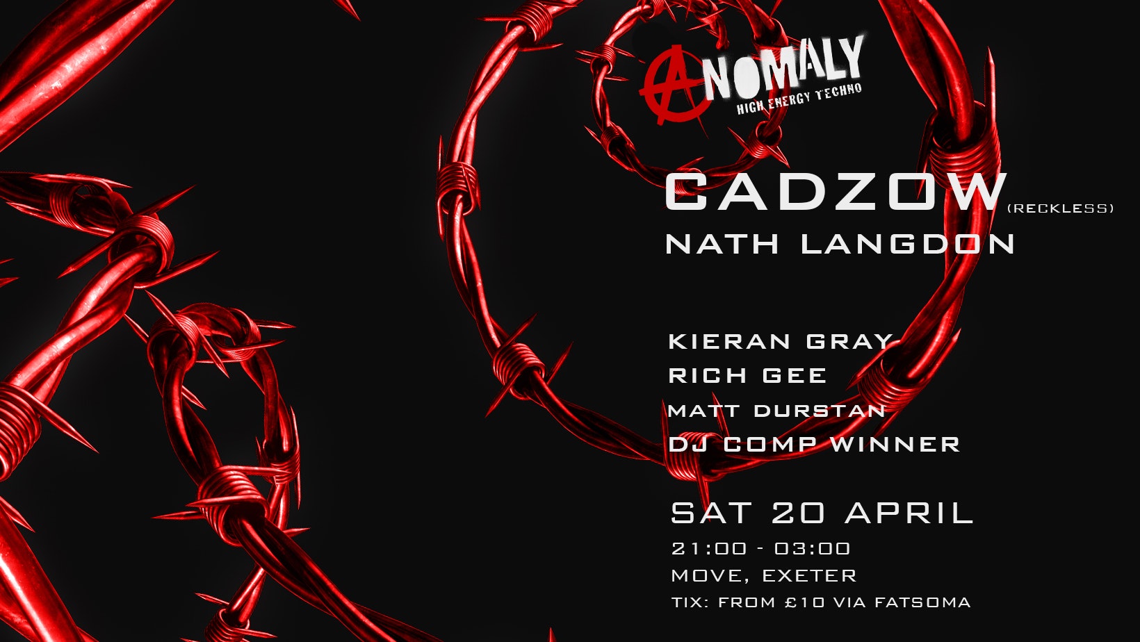 Anomaly Presents: CADZOW – NATH LANGDON – High Energy Techno – Exeter