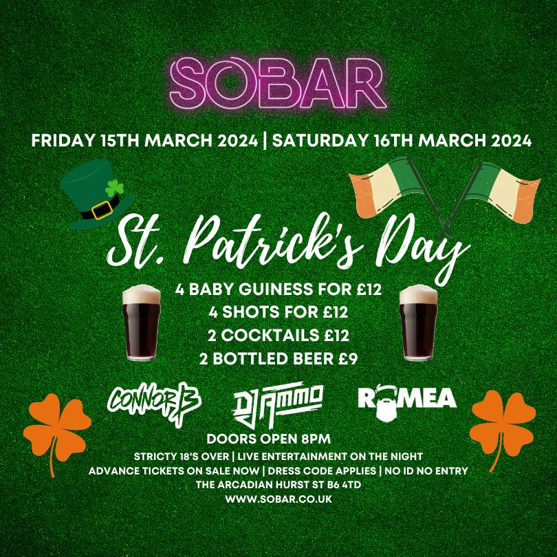 SOBAR  – FAME FRIDAYS St Patrick’s Weekend!