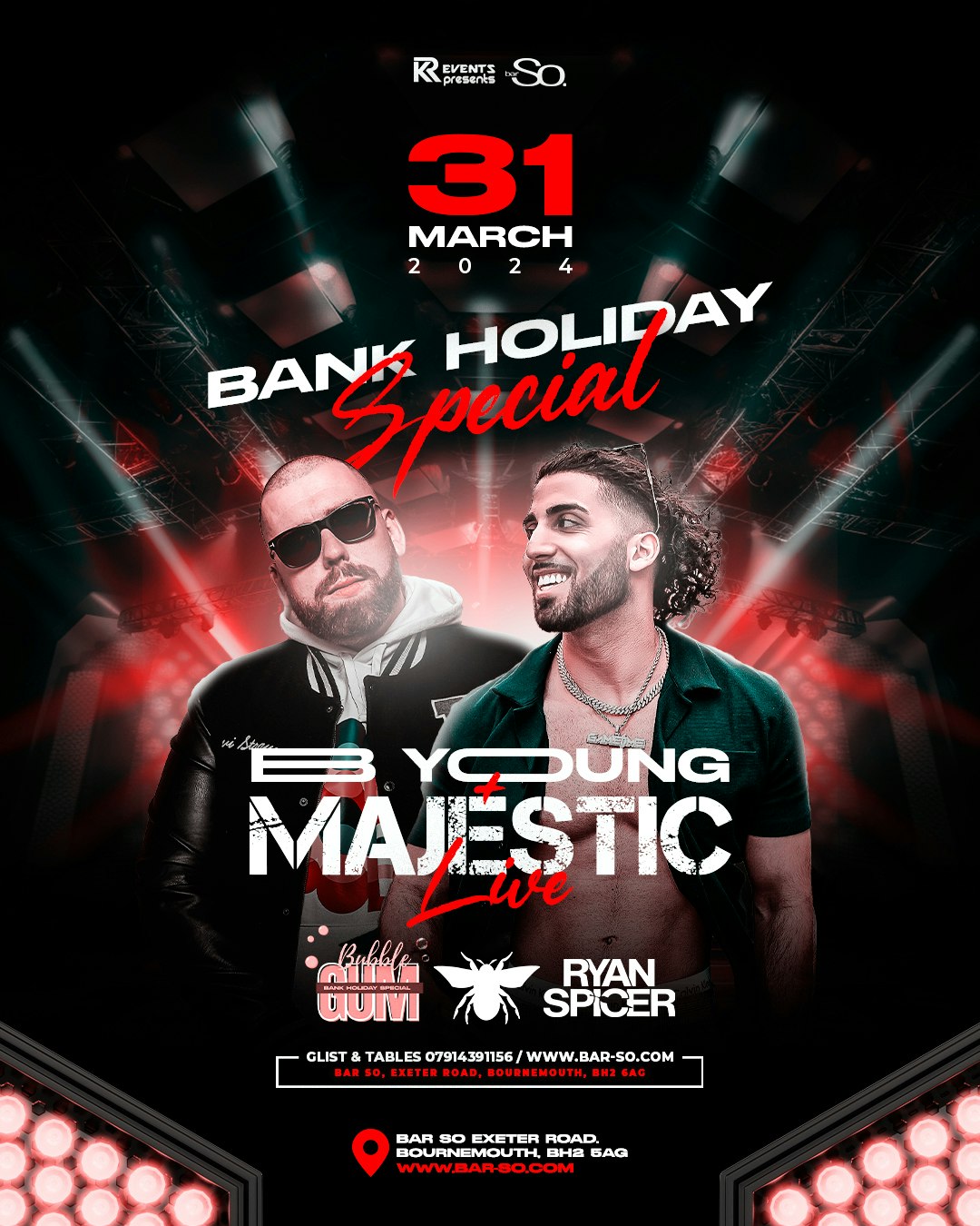 B Young  + Majestic Live! Sunday 31st March Easter Bank Hoilday Special at BAR SO Bournemouth