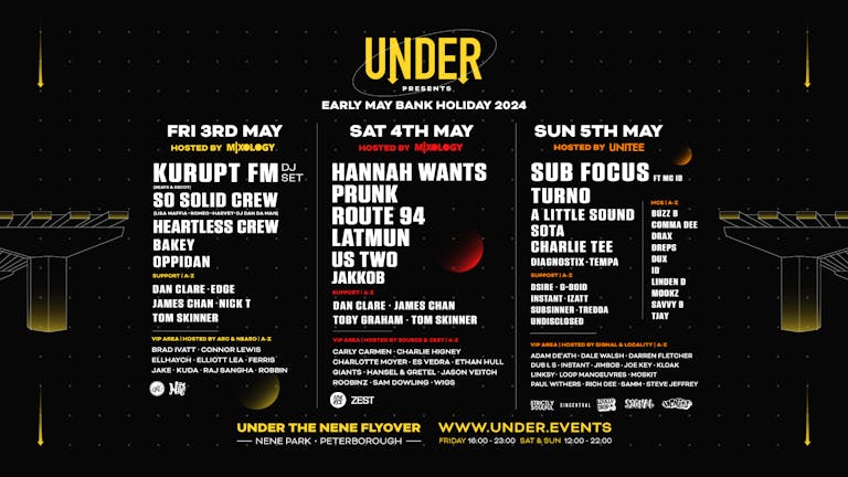 Under Event Series 3-4-5th May / Sub Focus, Hannah Wants, Kurupt FM & more