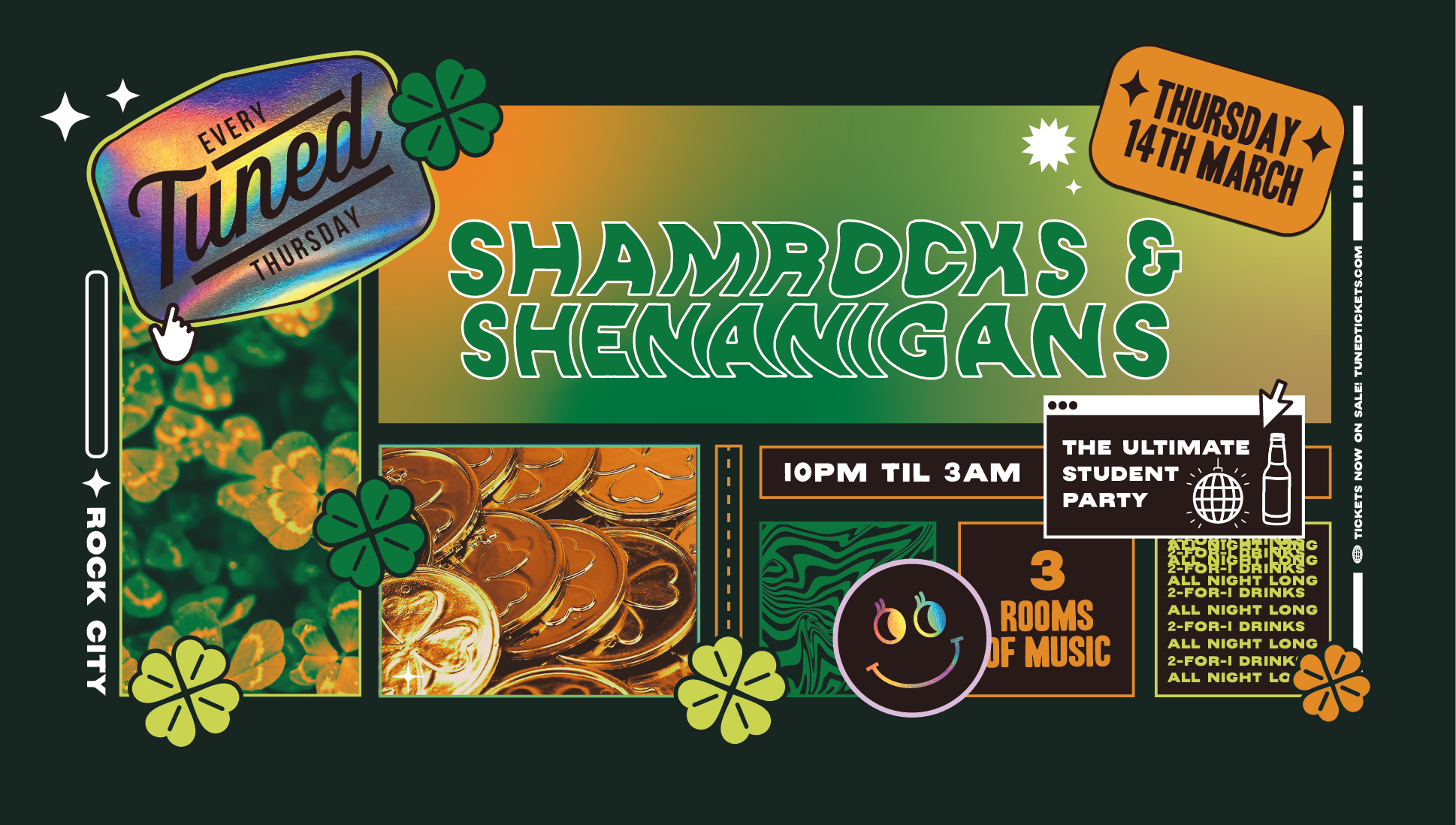 Tuned – Shamrocks & Shenanigans – Nottingham’s Biggest Student Night – 2-4-1 Drinks All Night Long – (inc Silent Disco In Beta Room) 14/03/24