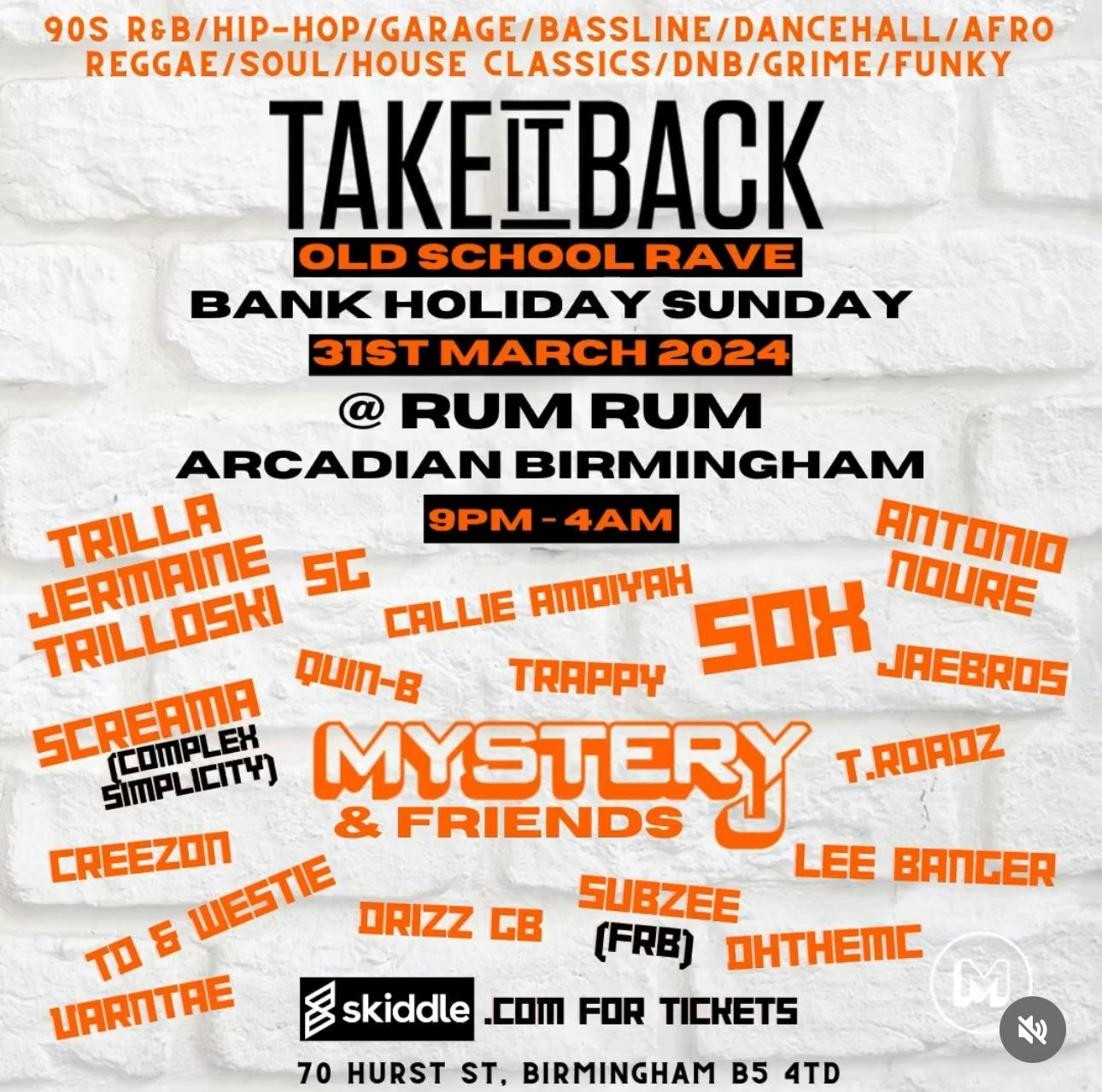 OldSchool R&B Mix – Take It Back Rave 31st March Bank Holiday Sunday