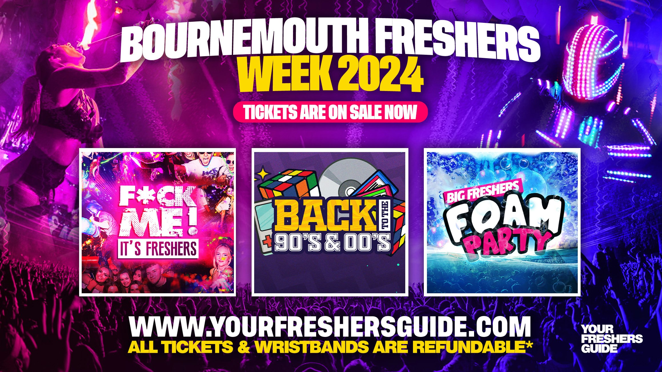 Bournemouth Freshers Week Wristband 2024 – The Biggest Events of Bournemouth Freshers 2024 🎉 – FREE Queue Jump With Every Ticket 💃 – TODAY ONLY!