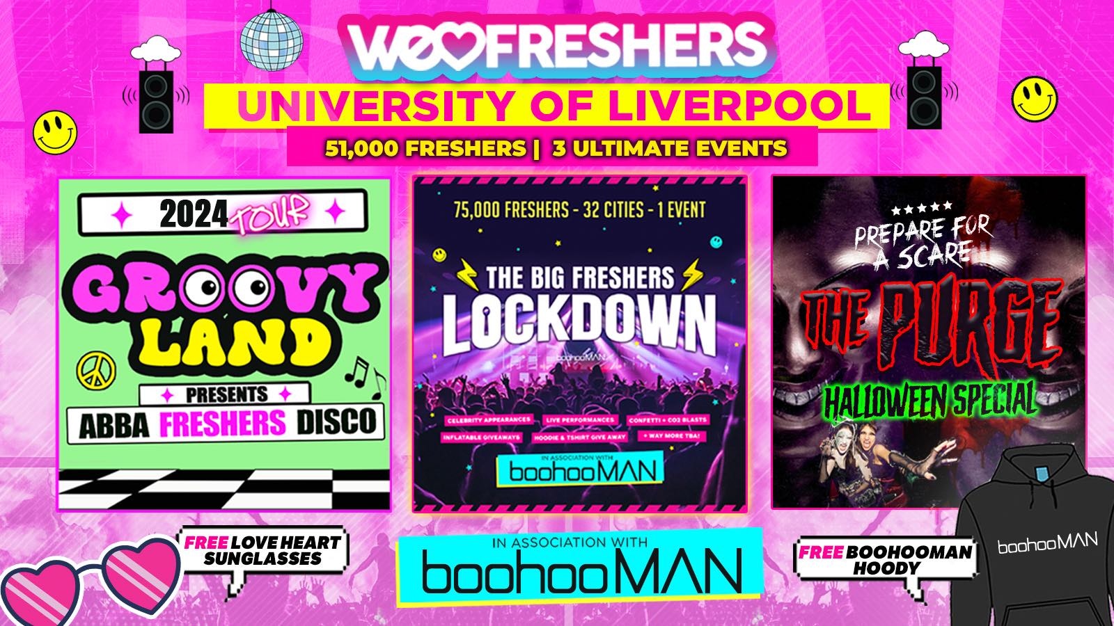 WE LOVE LIVERPOOL UNI FRESHERS 2024 in association with boohooMAN – 3 EVENTS❗