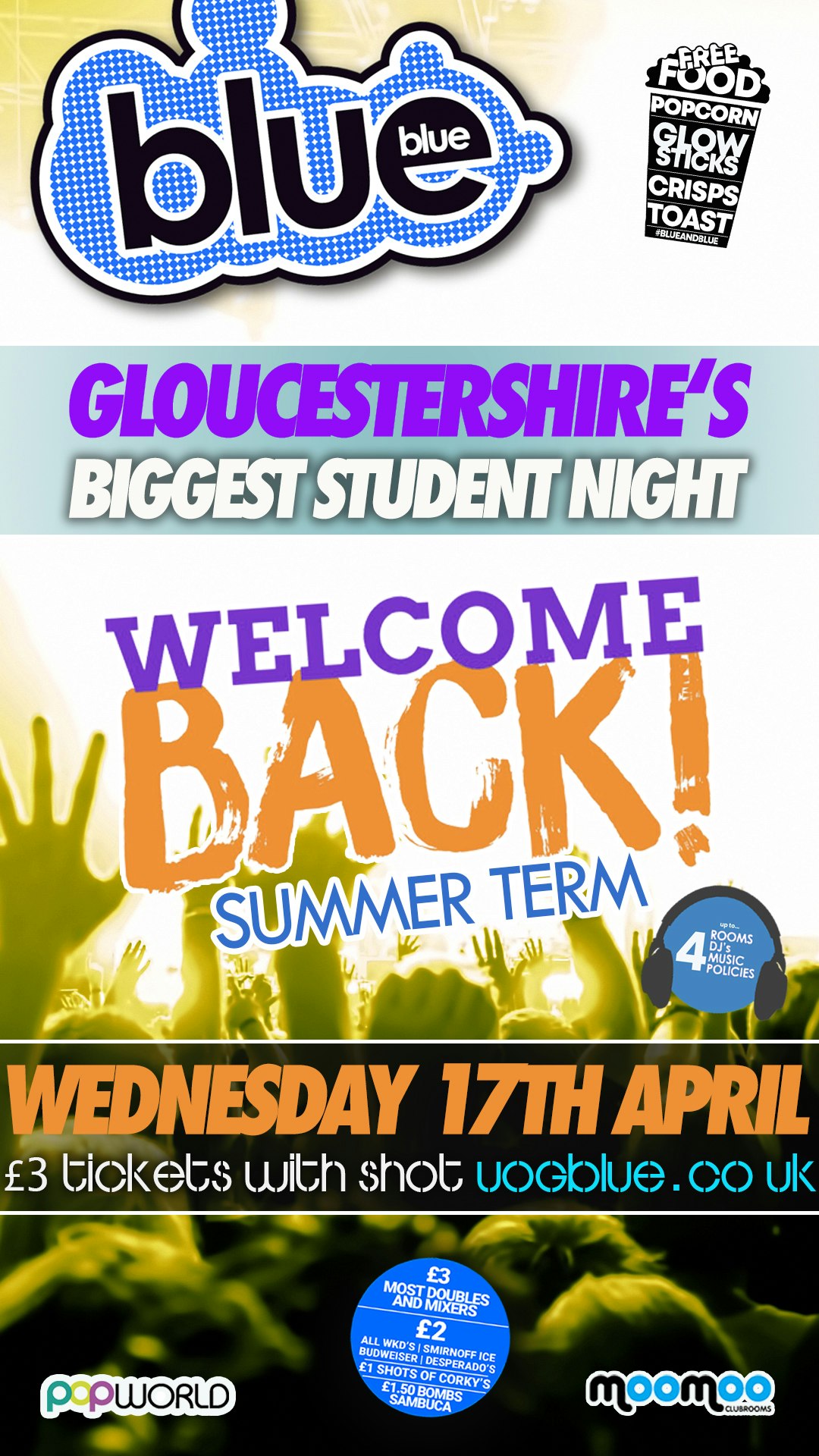 Blue and Blue – SUMMER TERM WELCOME BACK – Gloucestershire’s Biggest Student Night
