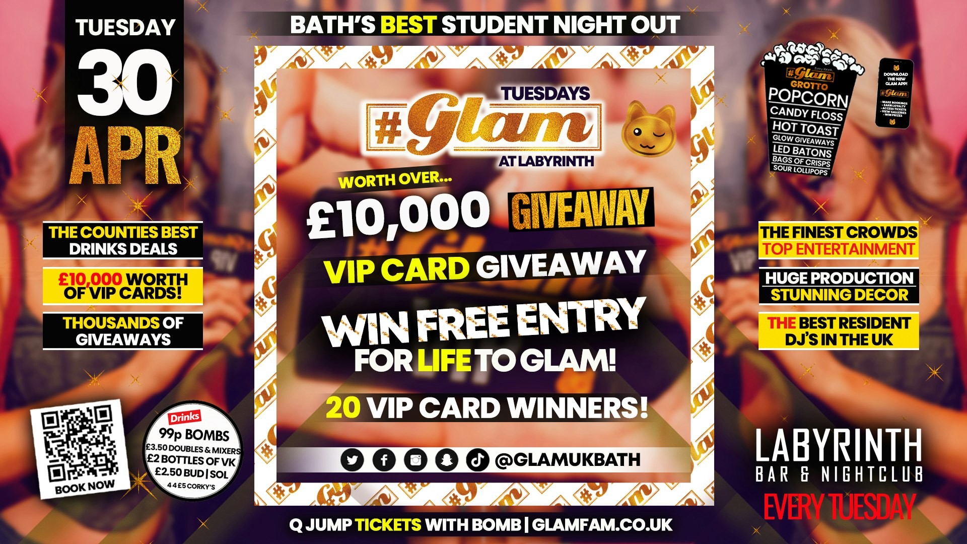 Glam – Bath’s Biggest Student Night 🐾 | VIP CARD GIVEAWAY – Worth over £10,000! Tuesdays at Labs