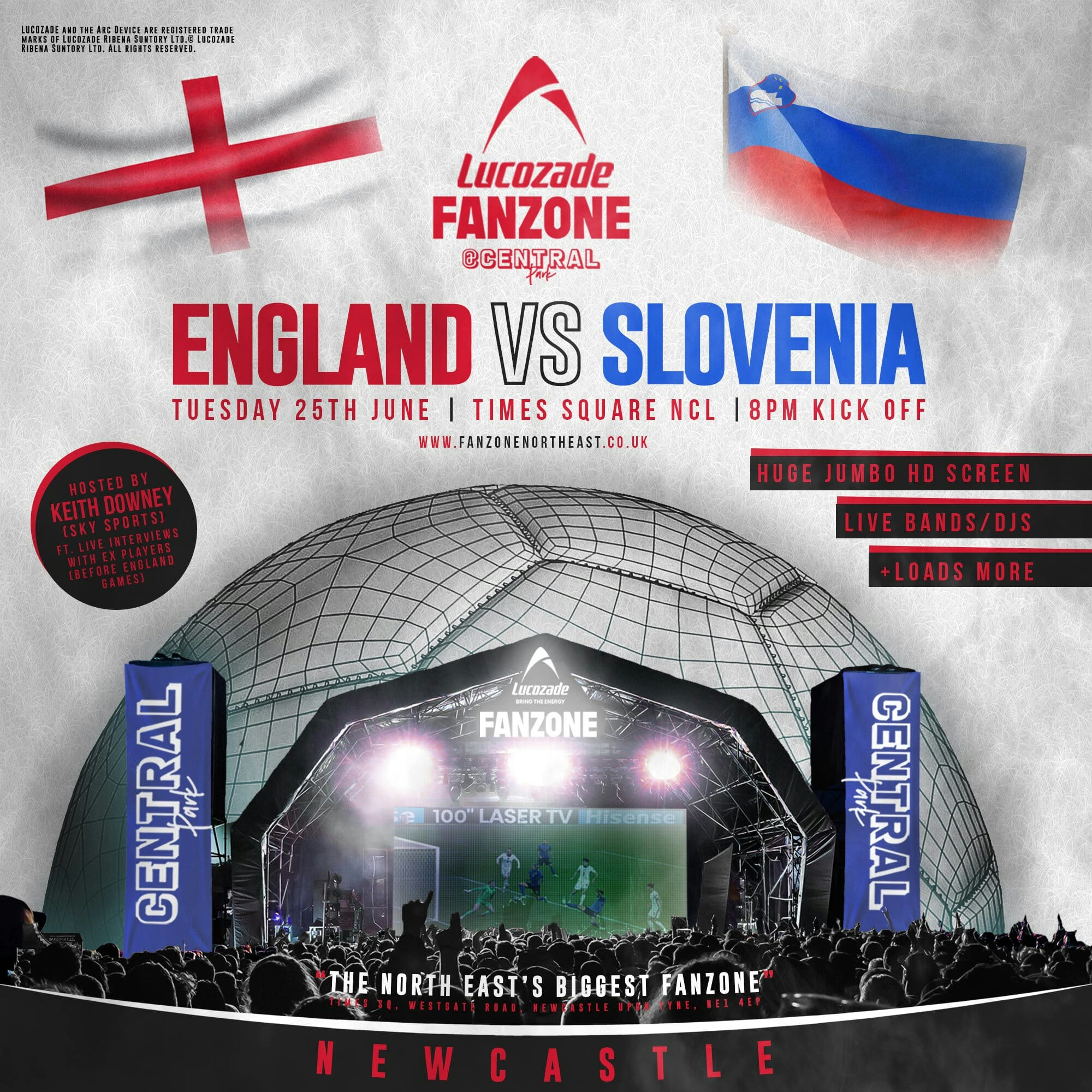 England Vs Slovenia – 8pm Kick Off – Lucozade Euro 2024 Fanzone Newcastle