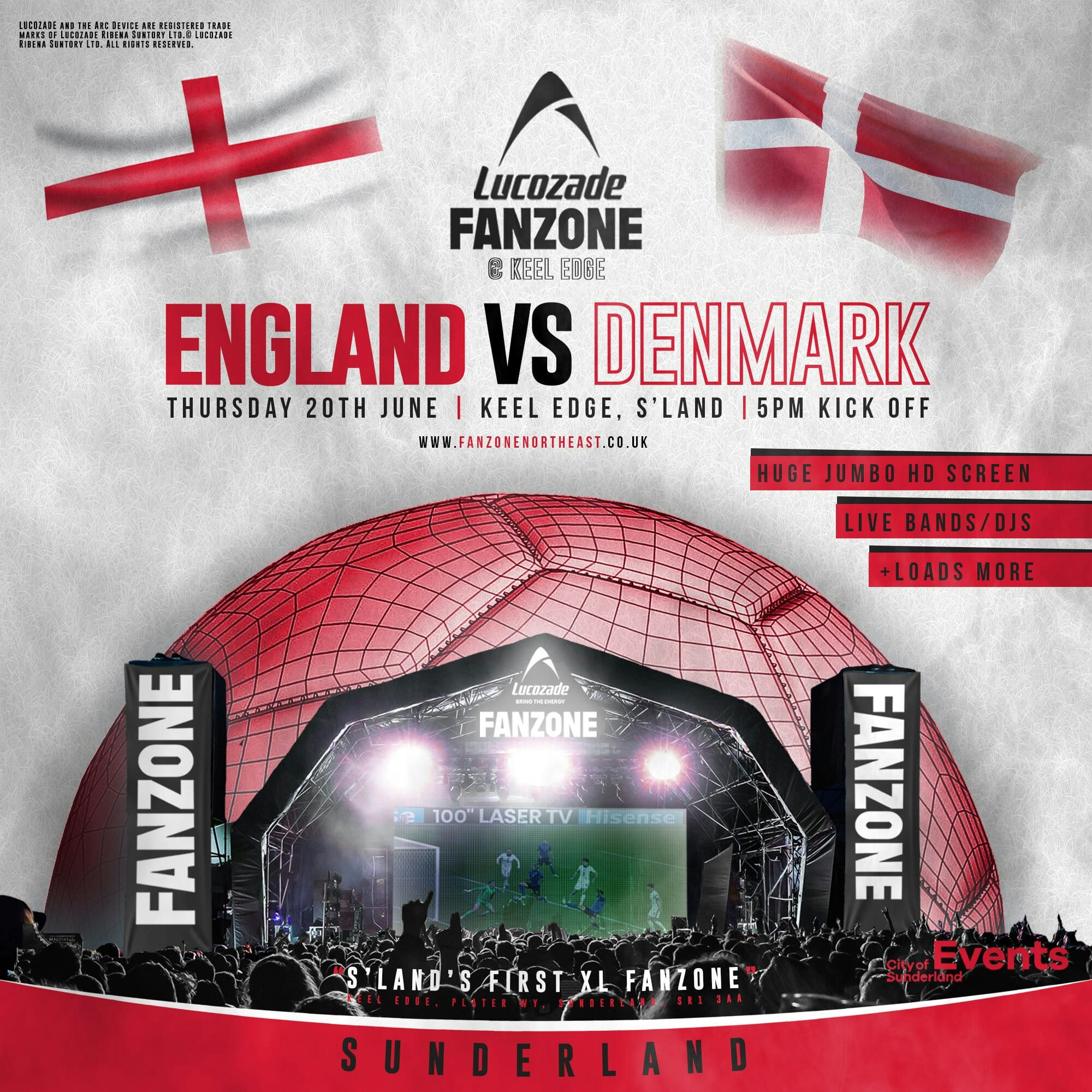 England Vs Denmark – 5pm Kick Off – Lucozade Euro 2024 Fanzone Sunderland