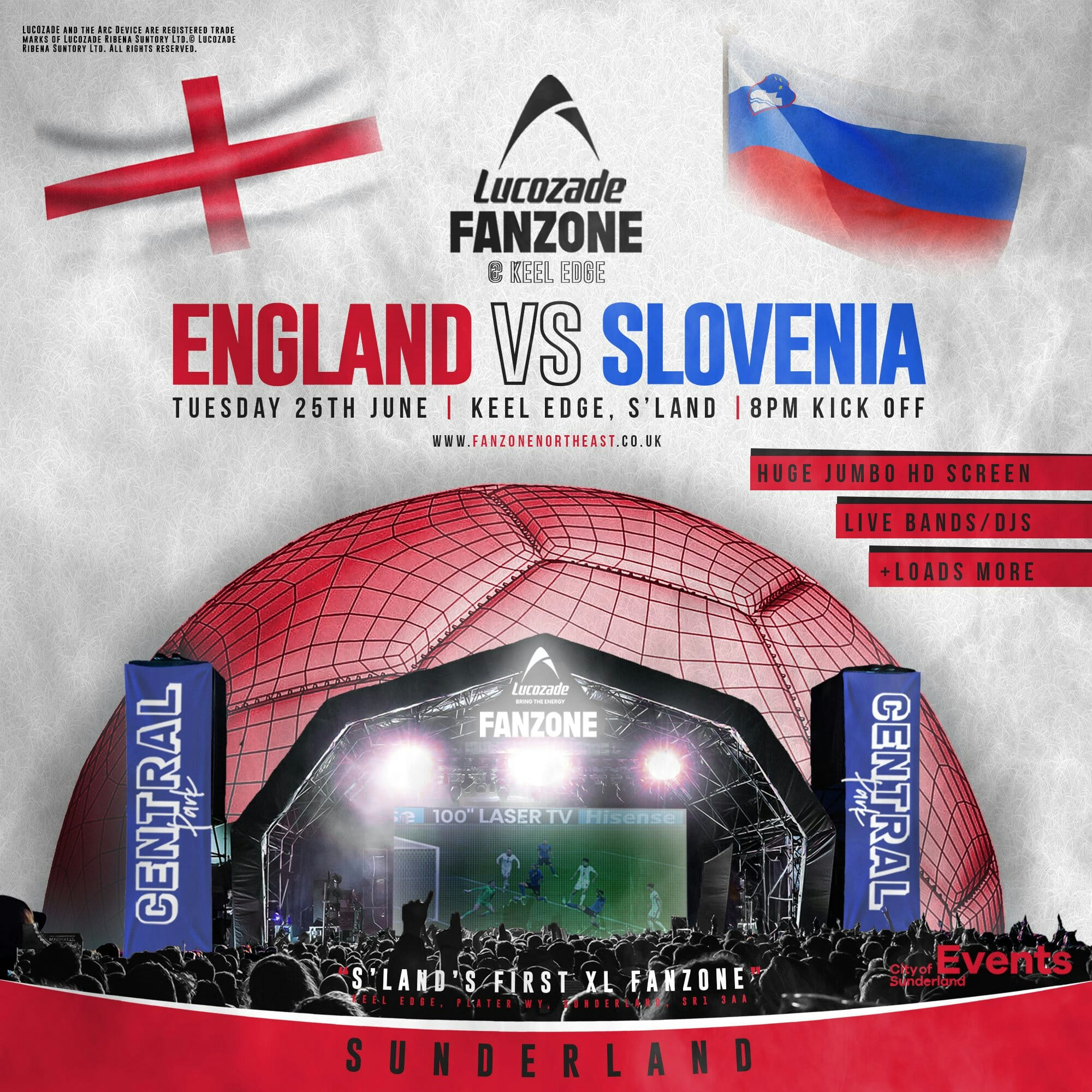 England Vs Slovenia – 8pm Kick Off – Lucozade Euro 2024 Fanzone Sunderland