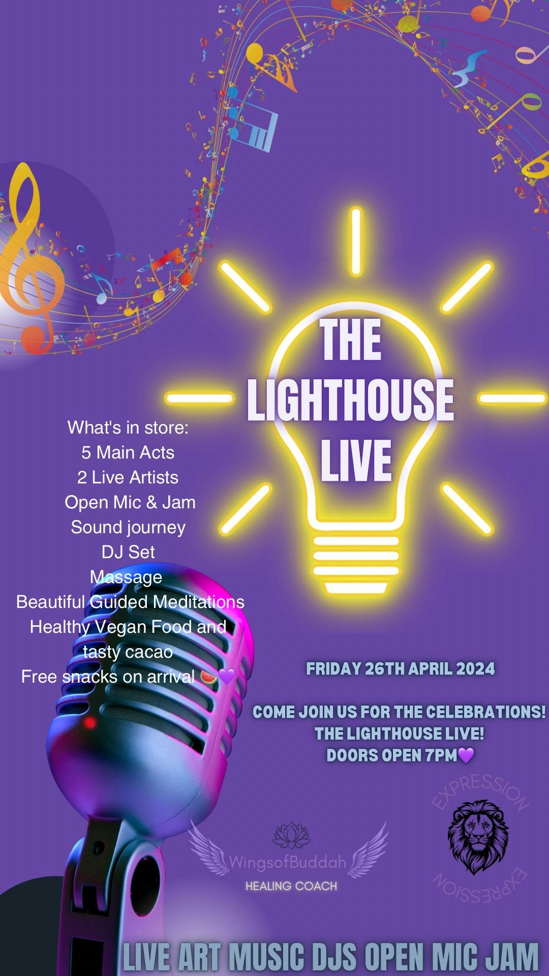 Wings of Buddha & Expression Presents THE LIGHTHOUSE LIVE (Friday 26th April) @ The Lighthouse Hub 7PM Start