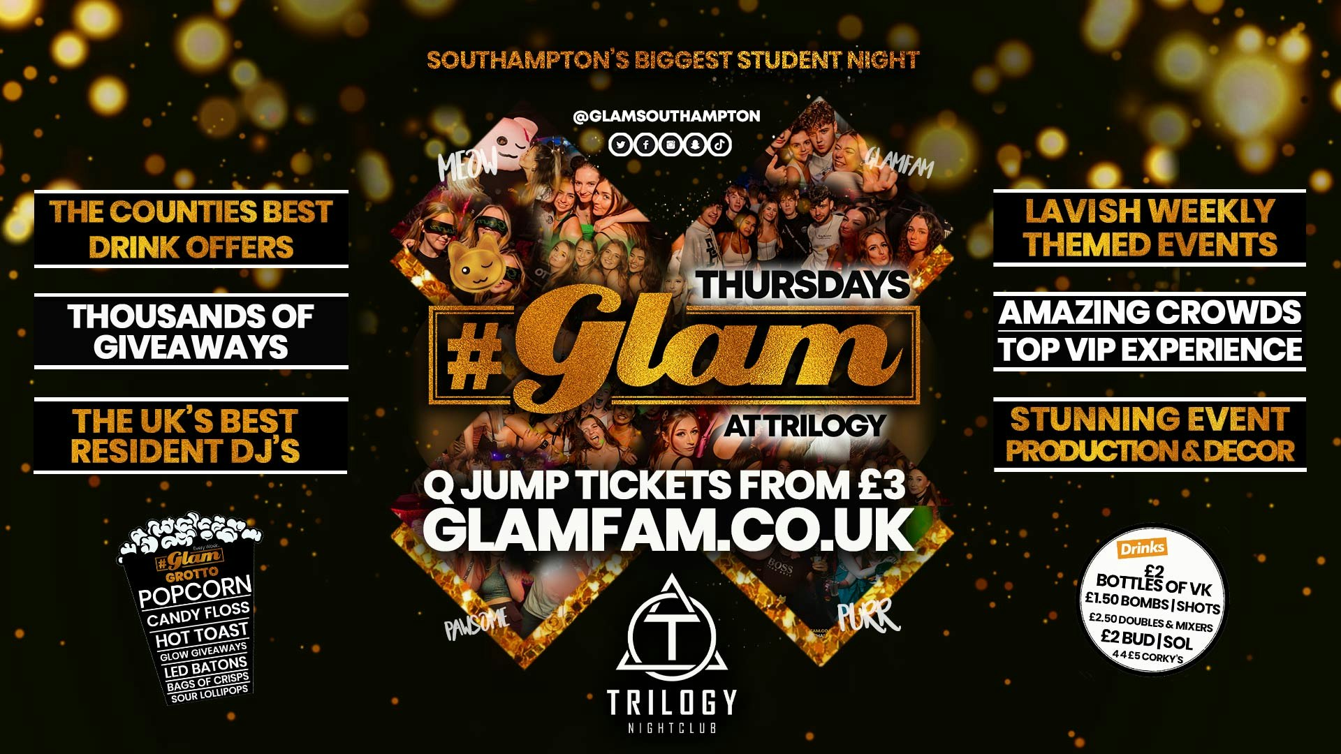 Glam – Southampton’s Biggest Week Night – Thursdays at Trilogy