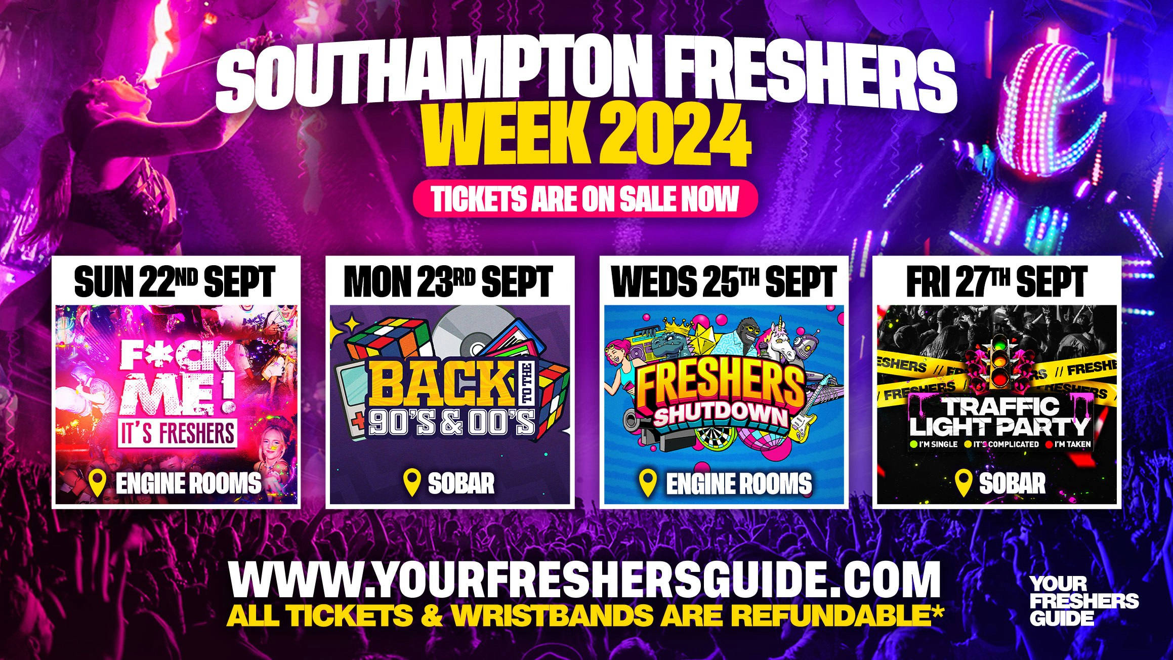 Southampton Freshers Week Wristband 2024 – The Biggest Events of Southampton Freshers 2024 🎉 – FREE Queue Jump With Every Ticket 💃 – TODAY ONLY!