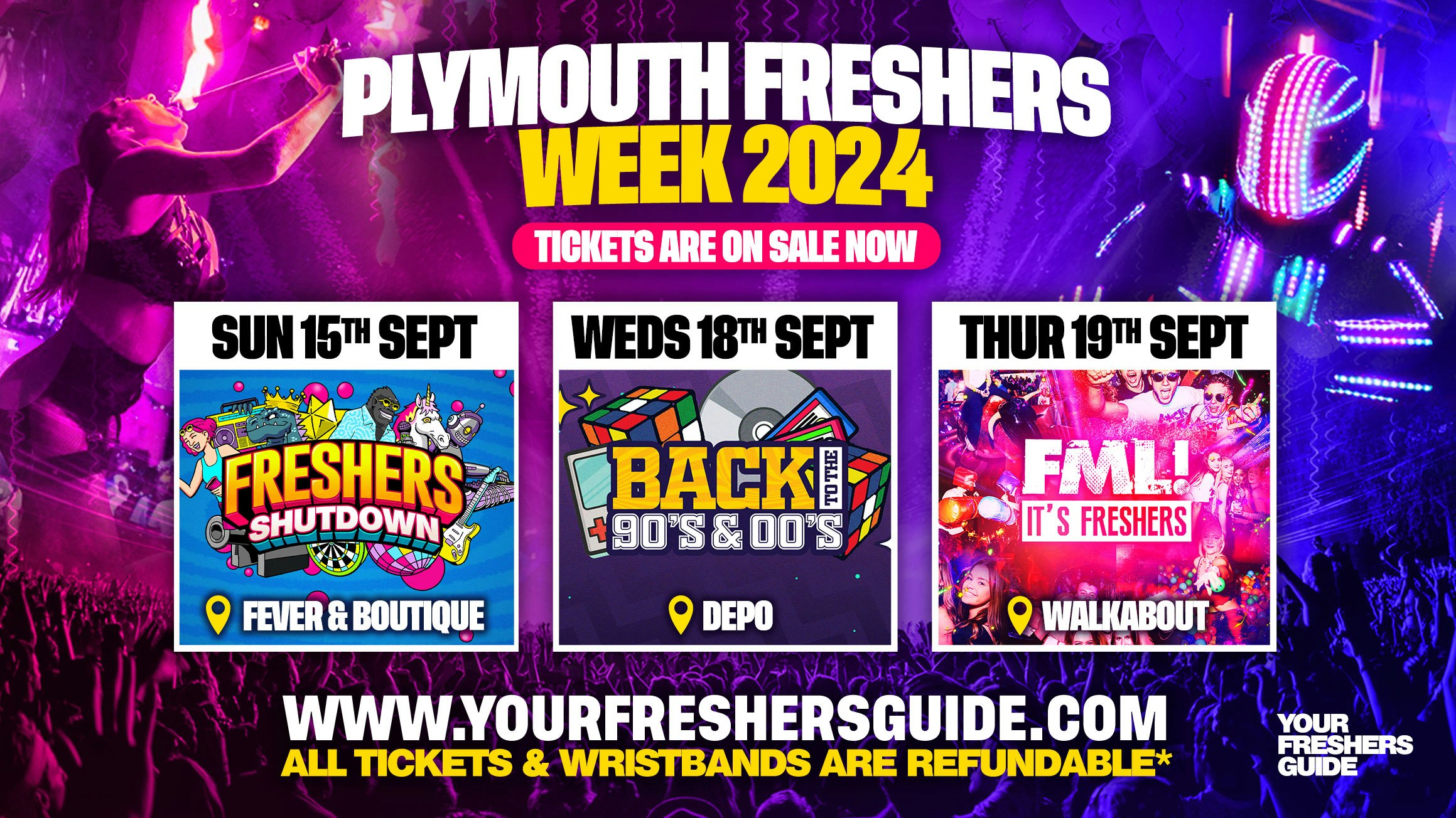 Plymouth Freshers Week Wristband 2024 – The Biggest Events of Plymouth Freshers 2024 🎉 – FREE Queue Jump With EVERY TICKET – TODAY ONLY!
