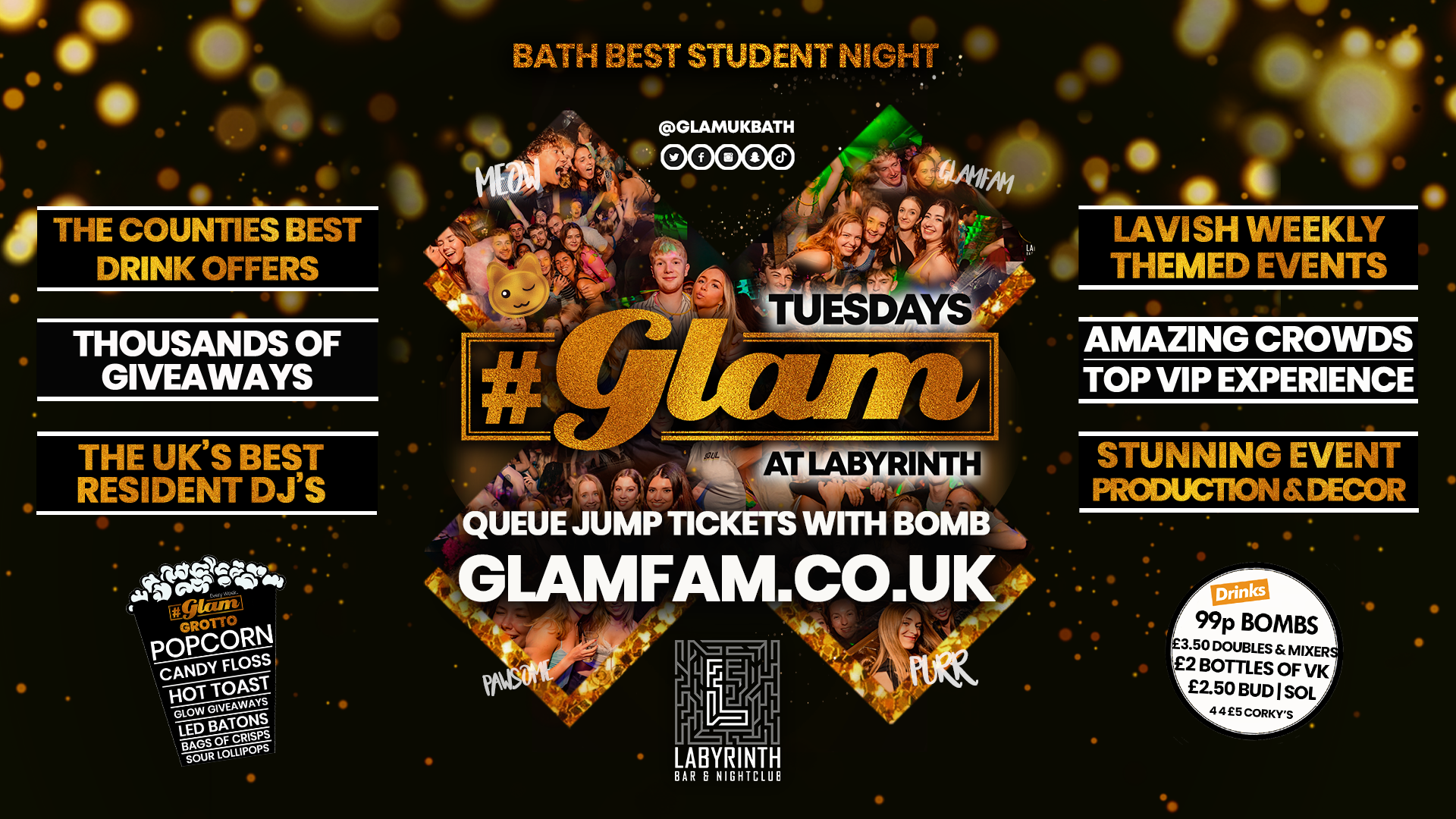 Glam – Bath’s Biggest Student Night 🐾 | Tuesdays at Labs