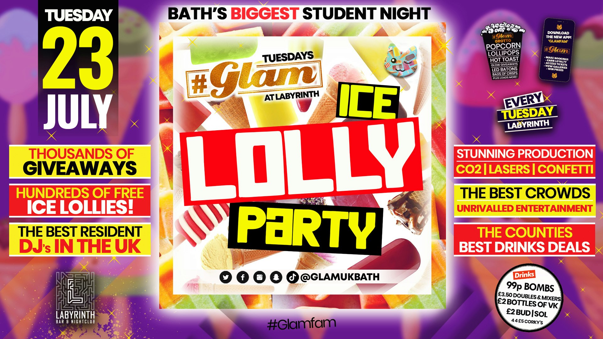 Glam – ICE LOLLY PARTY! 🧊🍭 Bath’s Biggest Week Night | Tuesdays at Labs 😻